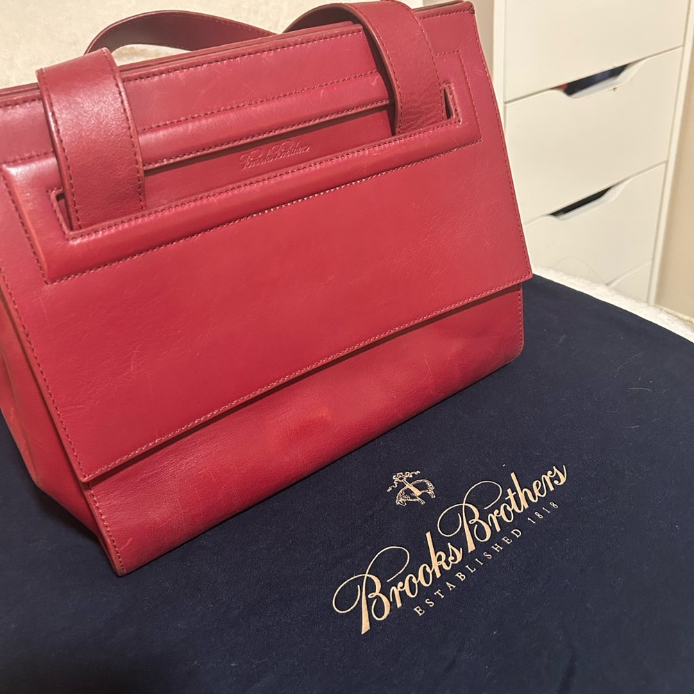 Brooks Brothers Red Leather Woman Doble Handle Tote